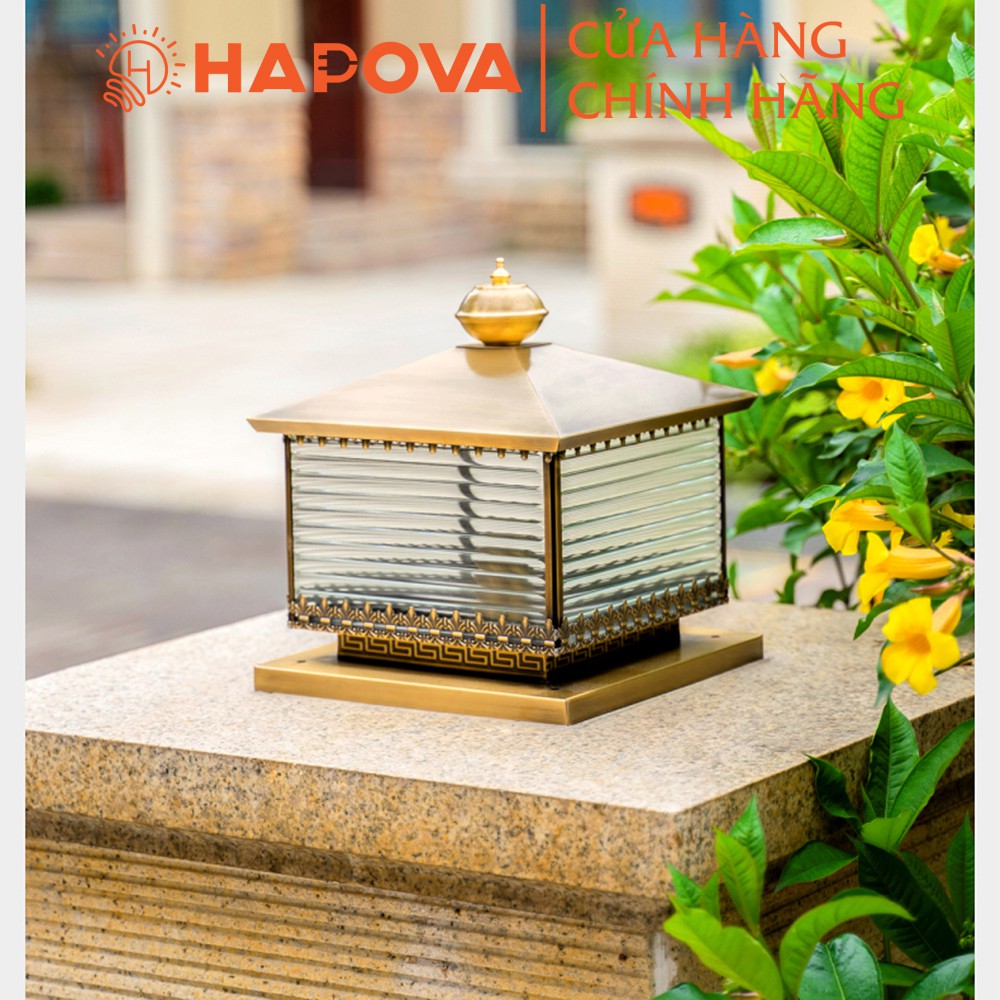Đèn trụ cổng bằng đồng cao cấp HAPOVA ADELY 6035 cỡ 300mm Kèm bóng 9W Vàng