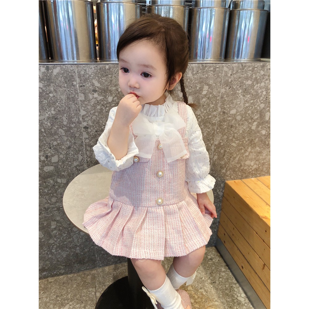 Váy thu đông bé gái size 10-20kg chất dạ kẻ phối nơ đuôi cá siêu đẹp VT50