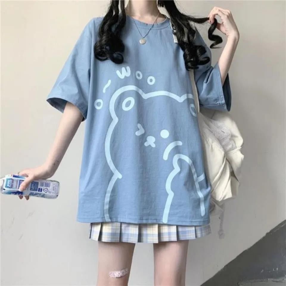 Áo Thun Tay Ngắn Cổ Tròn Dáng Rộng Dễ Phối Đồ Phong Cách Nhật Bản Dễ Thương Cho Nữ