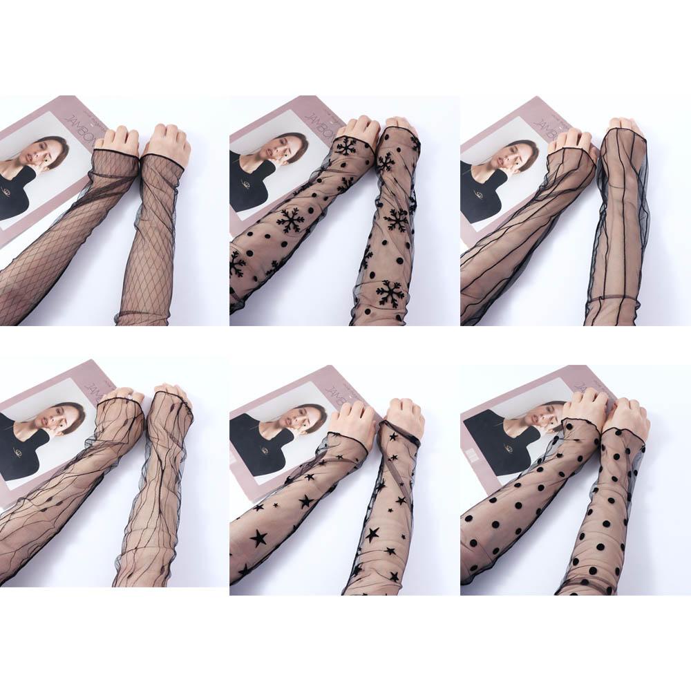 Găng Tay Dài Hở Ngón Chống Nắng Phối Ren Giữ Ấm Bảo Vệ Cánh Tay Khi Đi Xe Đạp