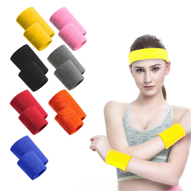 1 Băng Quấn Cổ Tay Thấm Hút Mồ Hôi Bằng Sợi Cotton Nhiều Màu Sắc Dùng Trong Thể Thao Bóng Chuyền Tennis