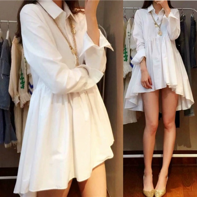 (Order) M-4XL Đầm sơ mi dài tay mullet (hoặc mặc dáng sơ mi dấu quần)