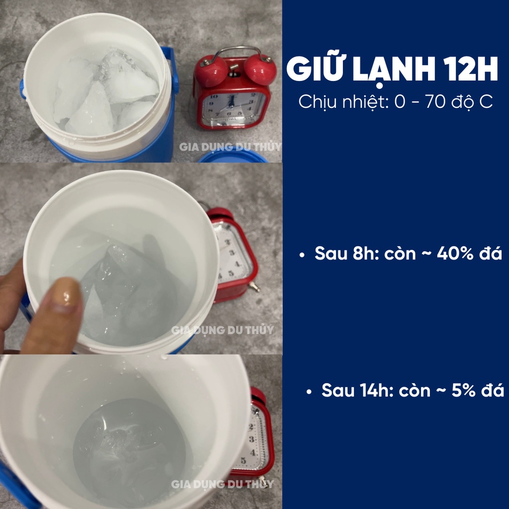 Bình đá giữ lạnh 12h có quai xách dung tích 1L, 1.5L, 2L, 3L Supercool Tý Liên không bị đọng sương của gia dụng Du Thủy