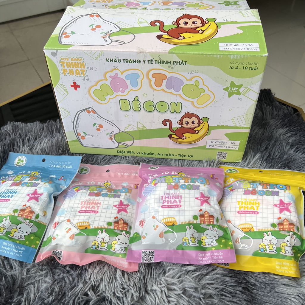 Khẩu Trang Cho Bé Mặt Trời Bé Con (Túi 10 Cái) Khẩu Trang Tịnh Phát Dùng 1 Lần, 3 Lớp, Họa Tiết Dễ Thương Từ 2-9 Tuổi
