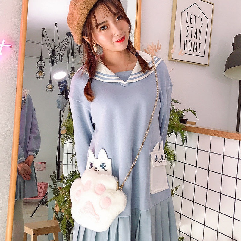 Túi đeo chéo hình chân gấu nhồi bông phong cách lolita dễ thương