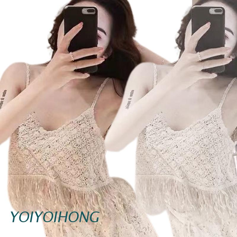 Áo Croptop Dệt Kim Không Tay Cổ Chữ V Phối Tua Rua In Họa Tiết Hoa Phong Cách Boho Thời Trang Mùa Hè Cho Nữ