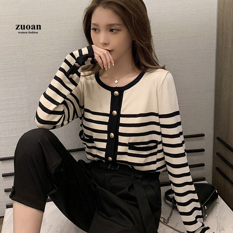 SUXI Áo Sweater Dệt Kim Kẻ Sọc Form Rộng Xinh Xắn Cho Nữ