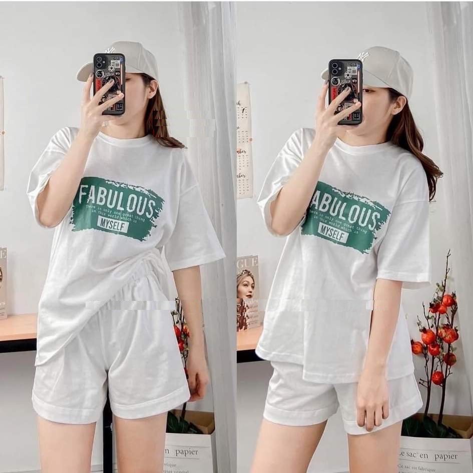 Set thun tay lỡ fabu nữ 🎁 Nana's House - FREESHIP 🎁 Bộ áo phông cộc tay oversize kèm quần đùi suông HOT