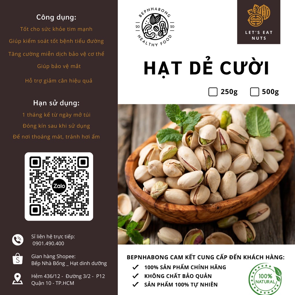 Hạt Dẻ Cười Không Tẩy Trắng Mỹ, Pistachio, Loại 1, Giòn Ngon Giá Tốt Bếp Nhà Bống 500gr
