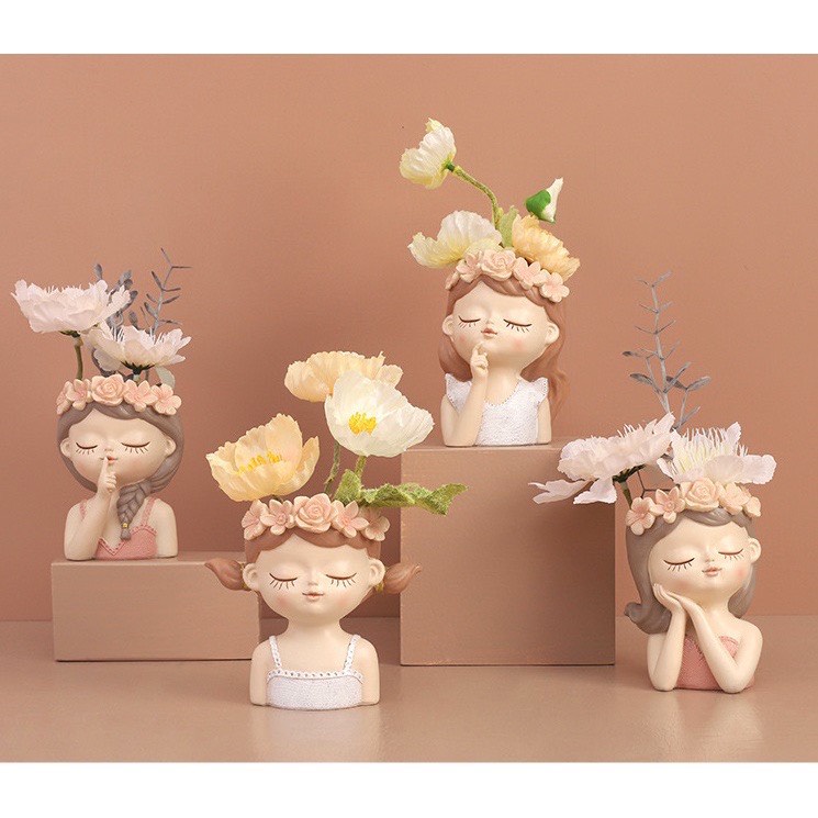 < ẢNH THẬT CHẬU NHÀ NHUNG> Chậu Mini Cô Gái Trồng Hoa Cây Cảnh Thiết Kế Nghệ Thuật Dễ Thương Trang Trí Đẹp Mắt