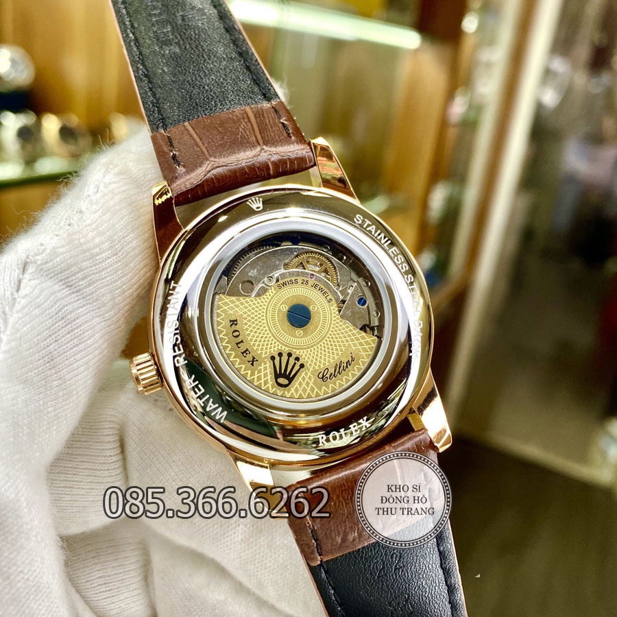 Đồng hồ nam Rolex Cơ Automatic máy nhật mẫu 6 kim trắng viền vàng size 40-41mm