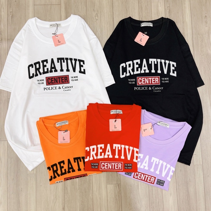 Áo Thun PHÔNG NAM NỮ UNISEX in Decal CHỮ LOGO CREATIVE - Hình chụp thật