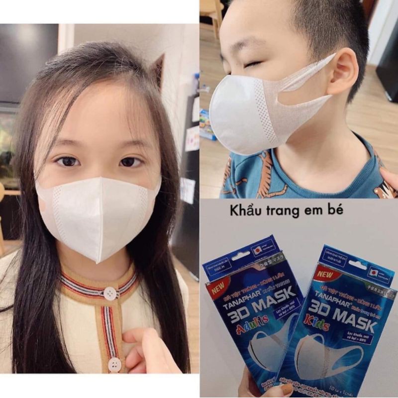 Khẩu trang y tế 3D Mask Tanaphar, size người lớn và trẻ em, hộp 10 chiếc