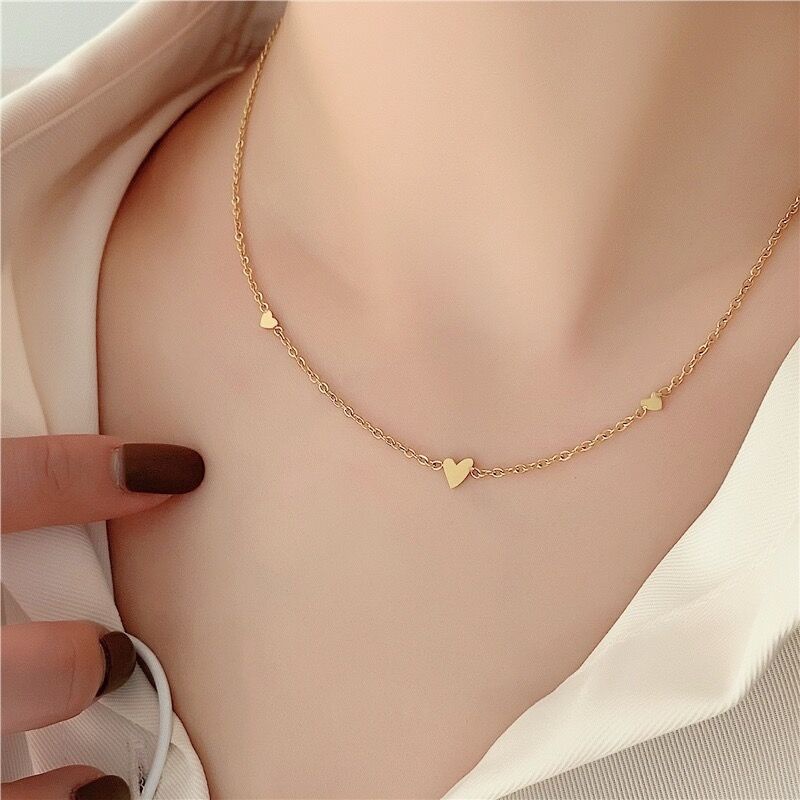 Dây Chuyền Vàng Mặt Trái Tim Mini Bằng Thép Titan Đơn Giản Thời Trang