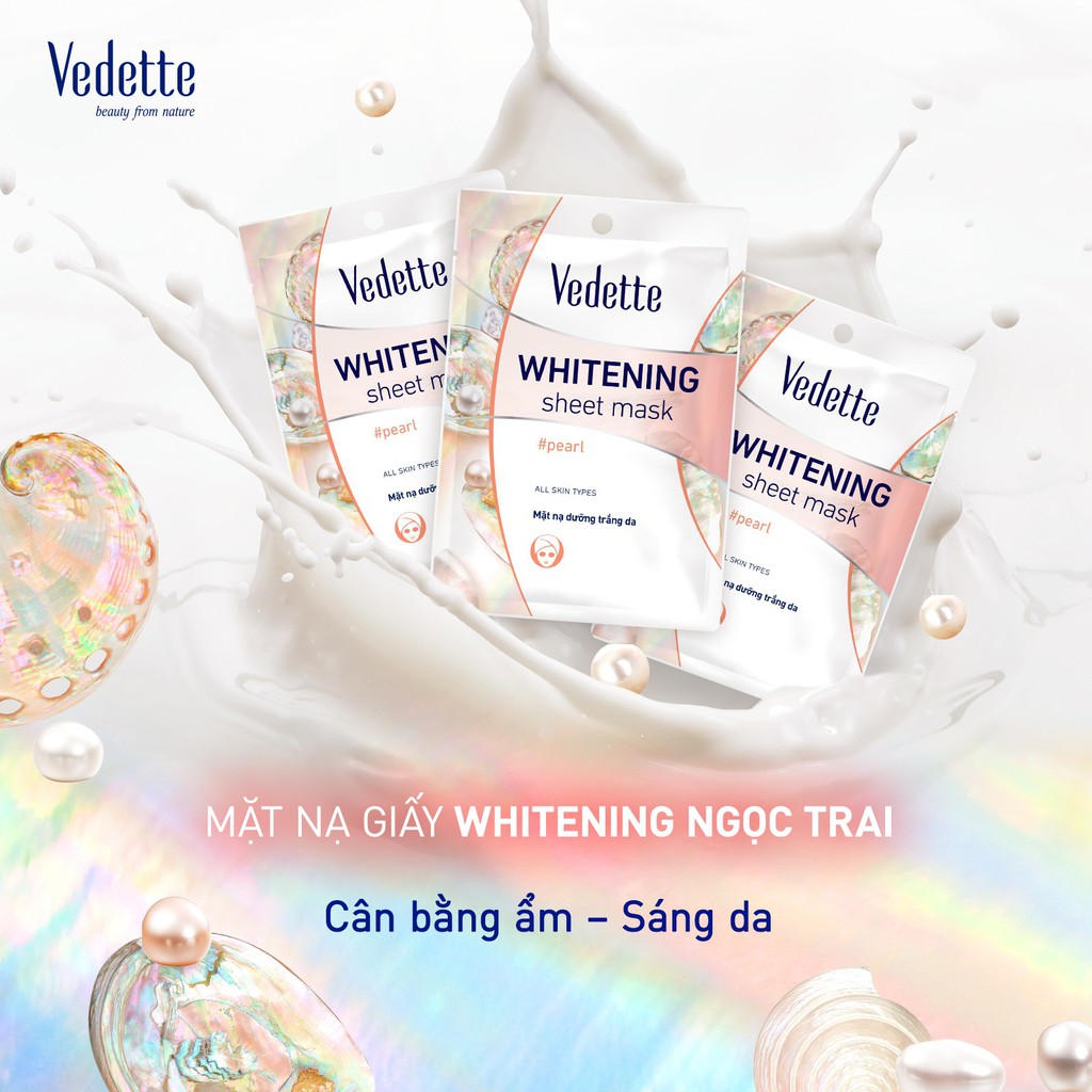 COMBO 6 MẶT NẠ GIẤY TRẮNG DA NGỌC TRAI 22ml VEDETTE - SÁNG DA & CUNG CẤP DƯỠNG CHẤT - TPMY031