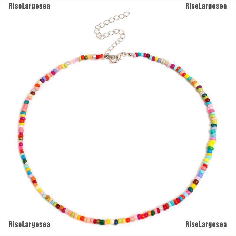 Vòng Cổ Choker Chuỗi Hạt Cầu Vồng Phong Cách Bohemian