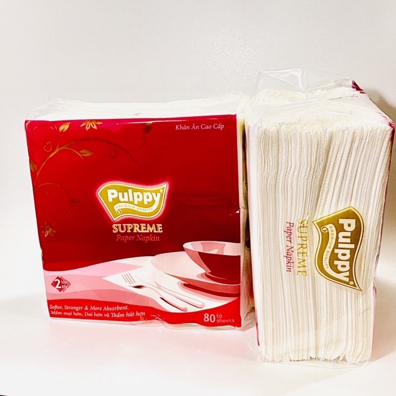 Khăn Ăn Cao Cấp Pulppy Supreme Paper Napkin 80 Tờ 2 Lớp