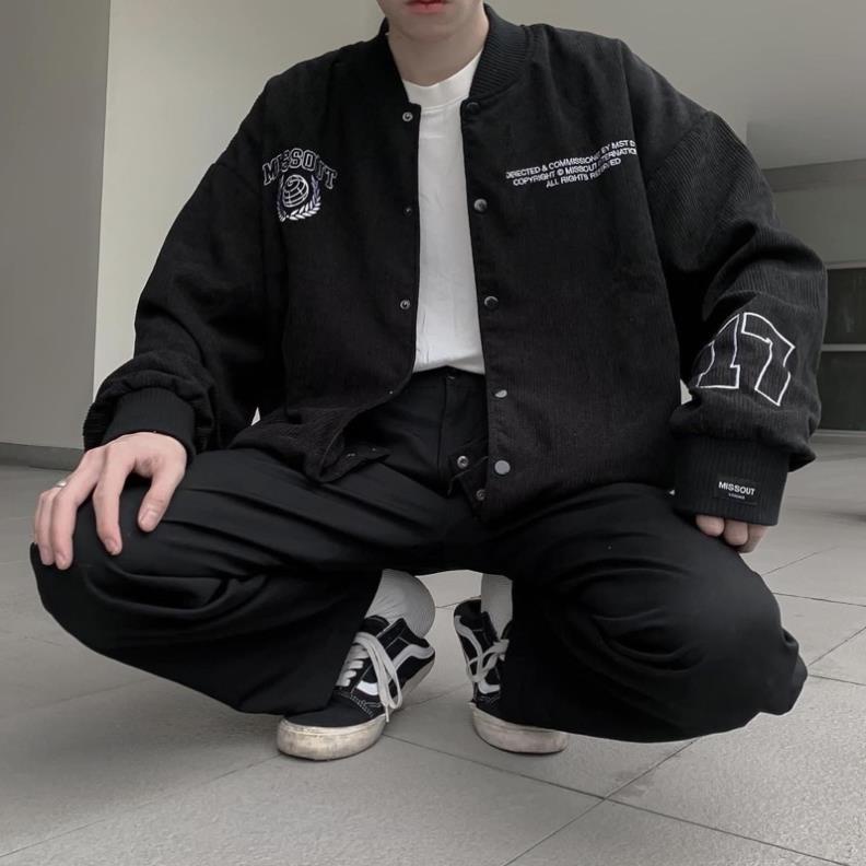 Áo Khoác Bomber Nhung gân MST 17 màu ĐEN 🖤 Nam nữ unisex 🖤 Áo Jacket form rộng TAHAYA 🖤