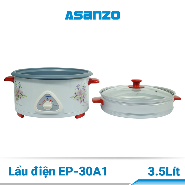 Lẩu điện đa năng 2 tầng nắp kính Asanzo EP-30A1 (3.5 lít)