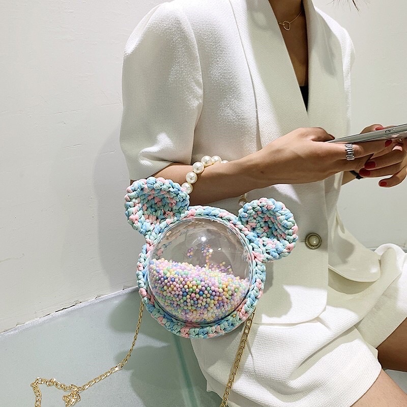 (Sẵn)(ảnh thật) Túi tự đan đầu gấu trong suốt đeo chéo trọn bộ nguyên liệu #handmade hot #trend#tiktok