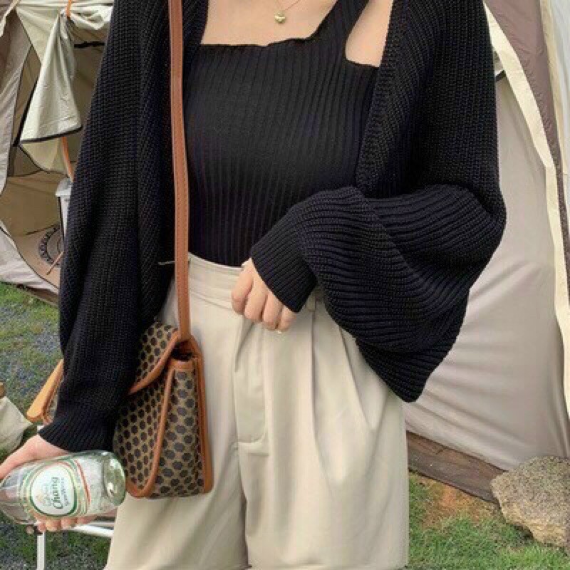 Áo len cardigan Black pink