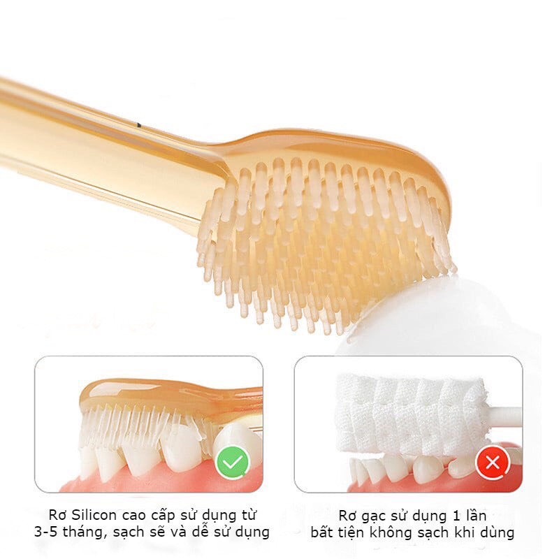 Set rơ lưỡi, bàn chải silicone siêu mềm kèm cốc vệ sinh răng miêng cho bé 0-18 tháng
