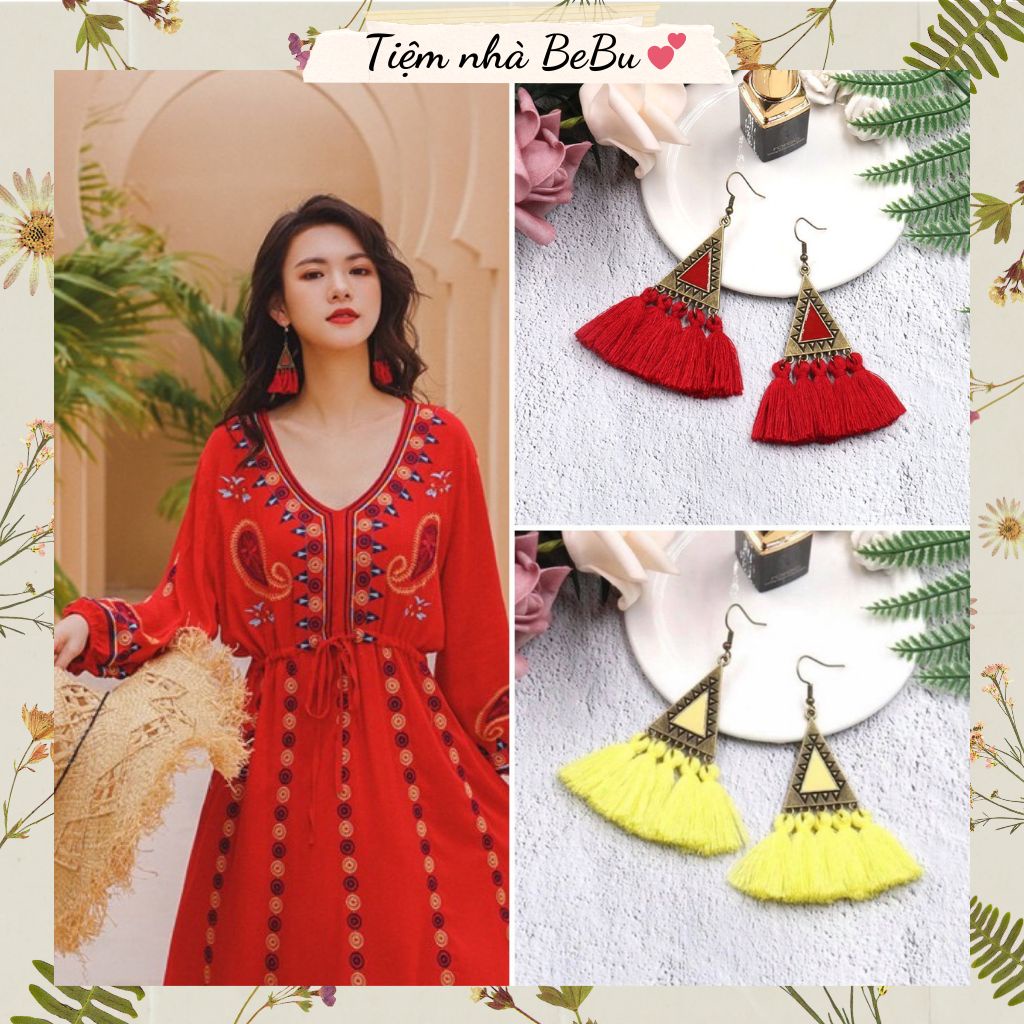 Khuyên tai tuarua tam giác Boho, bông tai đi biển chụp ảnh vintage