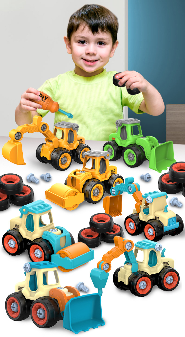 Xe kỹ thuật tháo rời của trẻ em Tự làm máy xúc ủi đồ chơi ô tô có thể tháo rời câu đố kết hợp vít