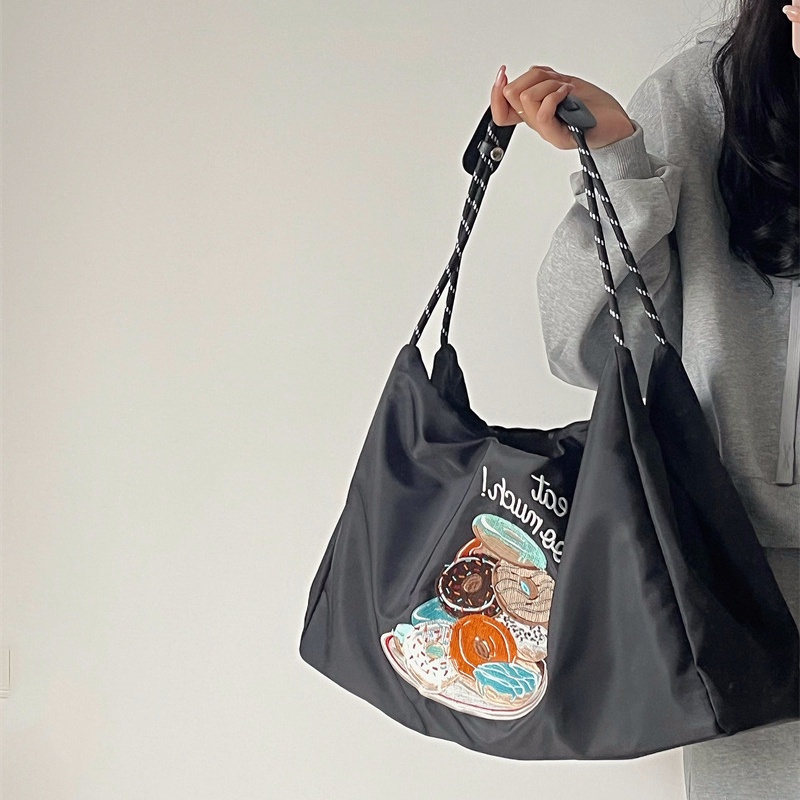 Túi Đeo Vai Vải canvas Cỡ Lớn Thêu Họa Tiết Phong Cách Nhật Bản Thời Trang Cho Nữ