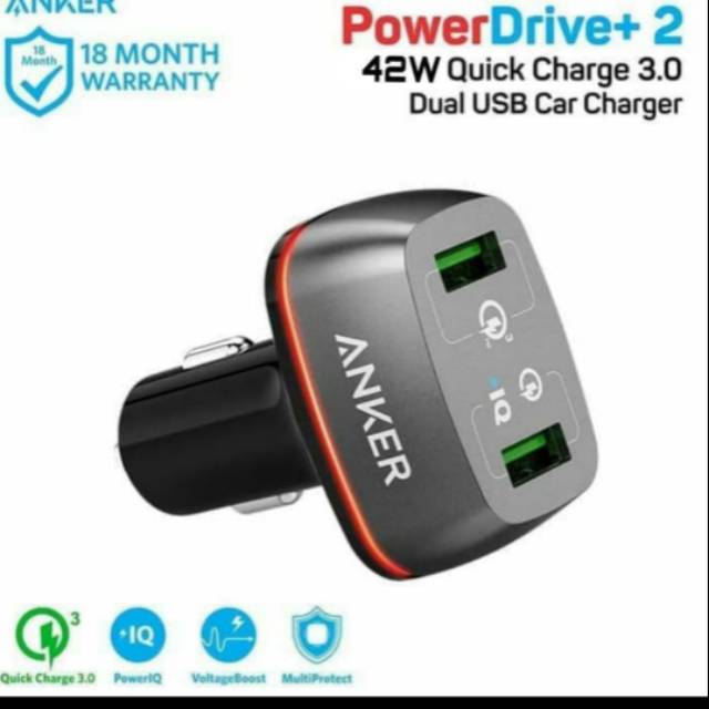 Ổ Cứng Anker + 2 Cổng Usb 42w Sạc Nhanh 3.0 A2221h11 Cho Xe Hơi Đen