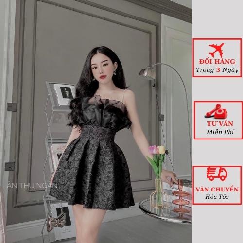 Váy 2 dây nữ ngọc gấm xốp phối ngực tơ viền bèo dáng xòe tiểu thư bánh bèo đi tiệc cưới ulzzang Hàn Quốc