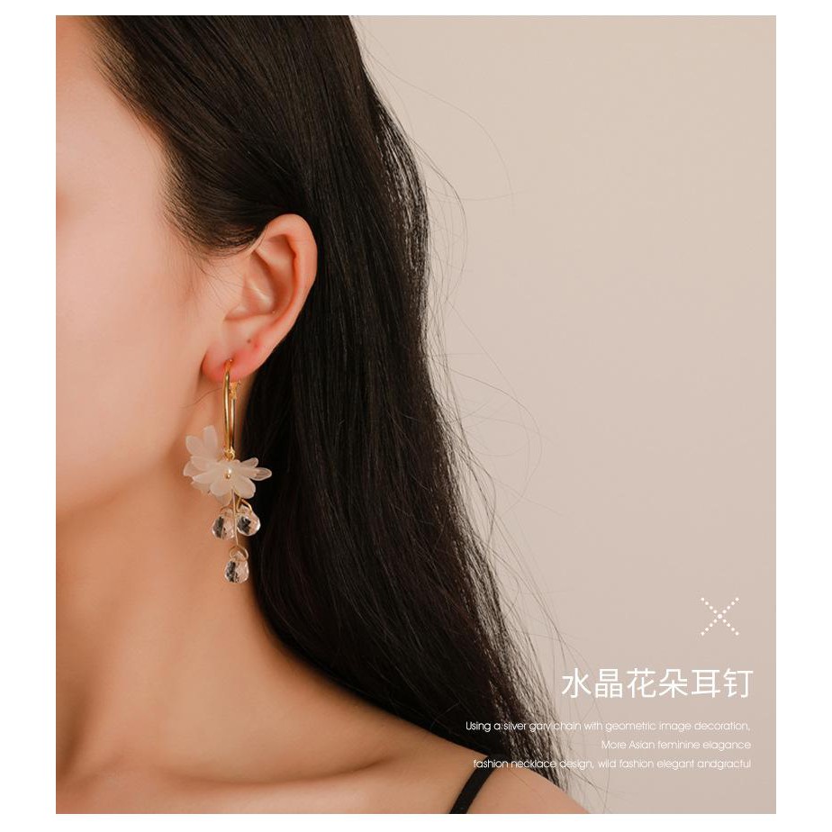 Khuyên tai bông tai hoa thả hạt nuớc trong trang sức nữ xinh xắn phong cách Hàn Quốc