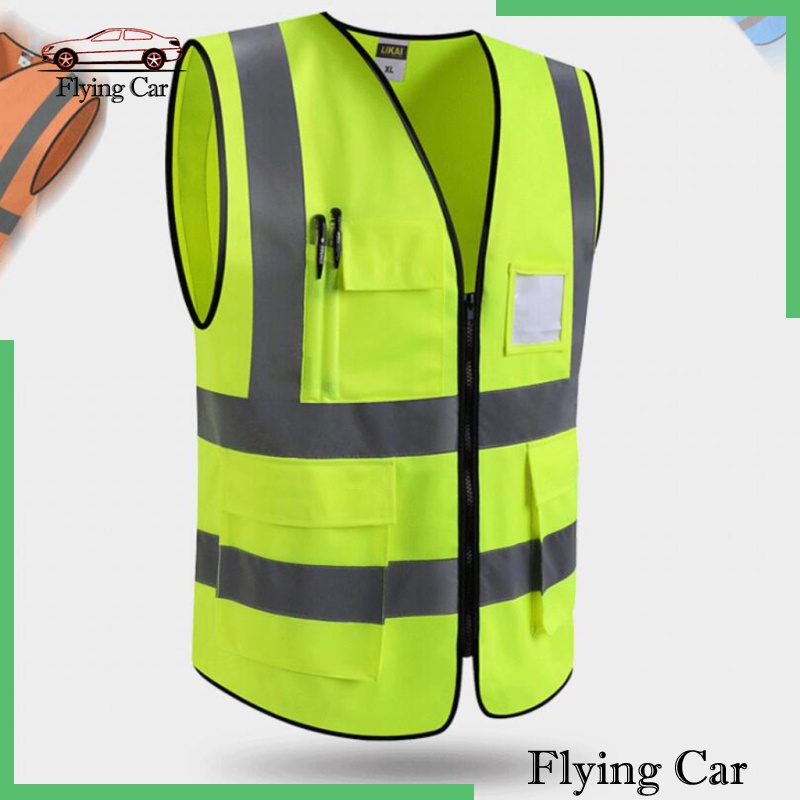 Áo bảo hộ lao động không tay màu vàng phản quang có khóa kéo phía trước tiện dụng