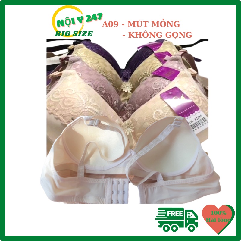 Aó ngực mút mỏng không gọng phối ren A09 CUP C áo lót nữ big size quả to bản to chất đẹp cho bà bầu béo mập ngực to