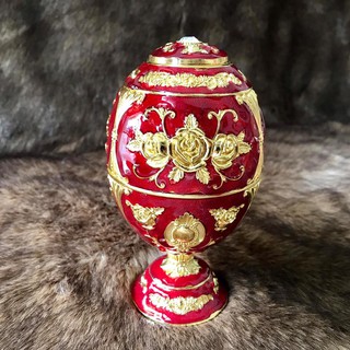 Trứng đựng tăm đỏ hợp kim mạ vàng Hoàng Gia Thái Lan chân cao