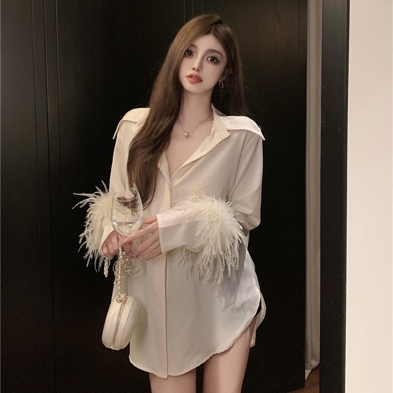 Áo Sơ Mi Dài Tay Vải Satin Thời Trang Mùa Hè Quyến Rũ Cho Nữ