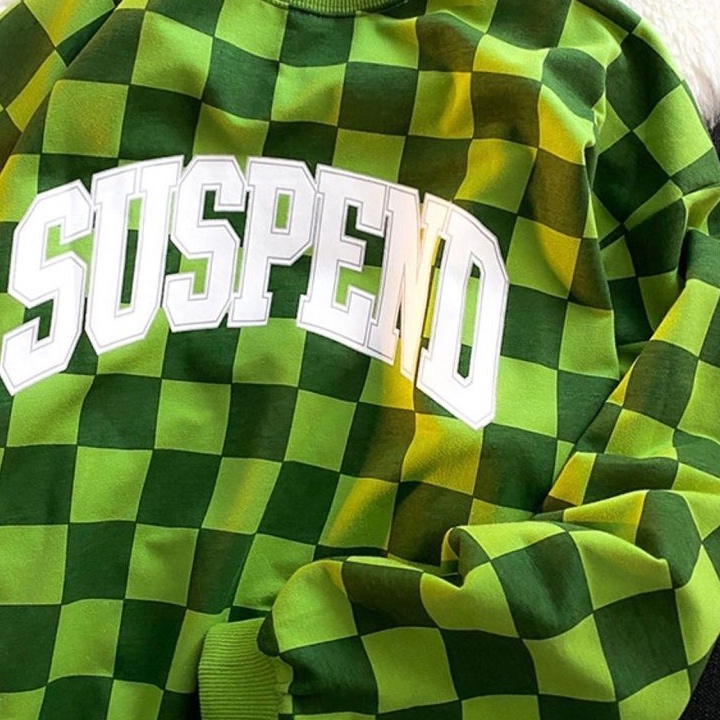Áo sweater tay dài dáng rộng cổ tròn họa tiết caro cá tính phong cách hiphop nhiều màu tùy chọn