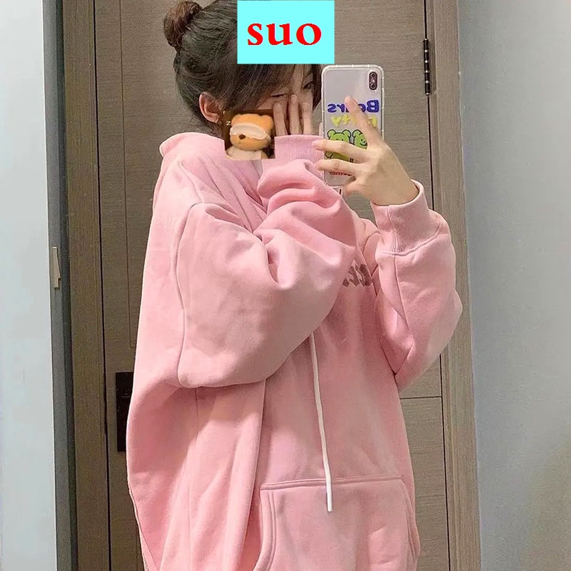 Áo Khoác Hoodie Dày Dặn Màu Hồng Thời Trang Thu Đông Cho Nữ