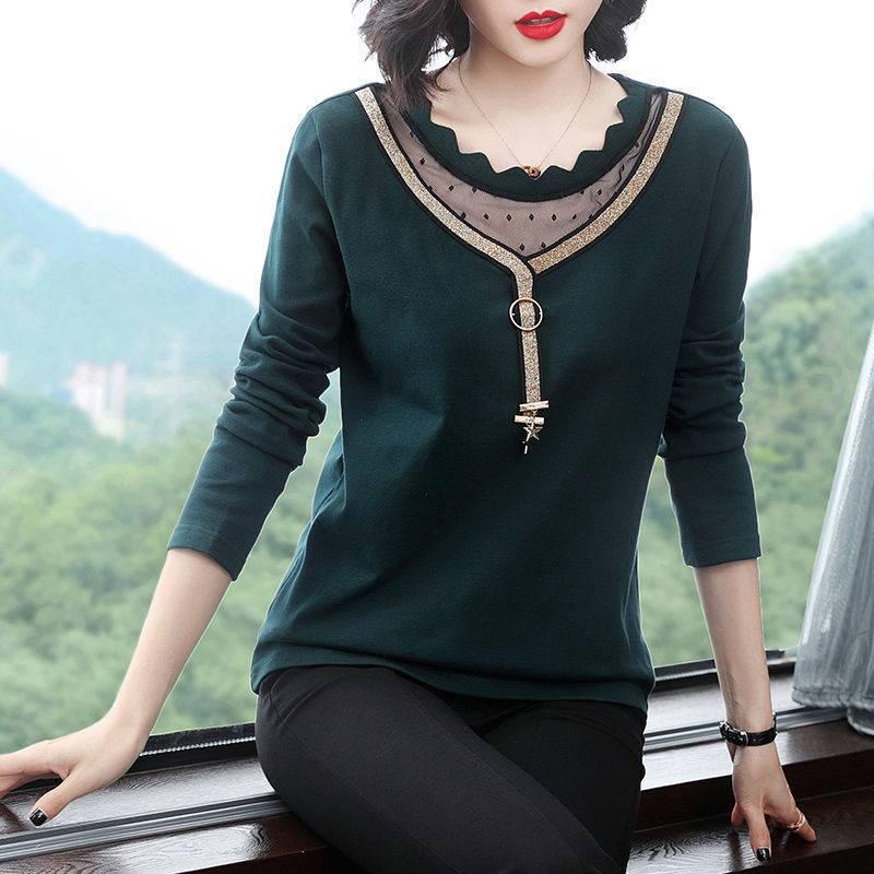 Áo kiểu tay dài phối ren thời trang cho phụ nữ trung niên