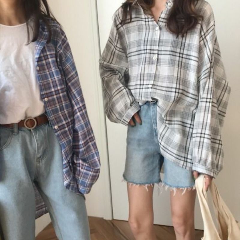Áo Khoác Sơ Mi Nữ Tay Dài Sọc Caro Ulzzang Giá Rẻ