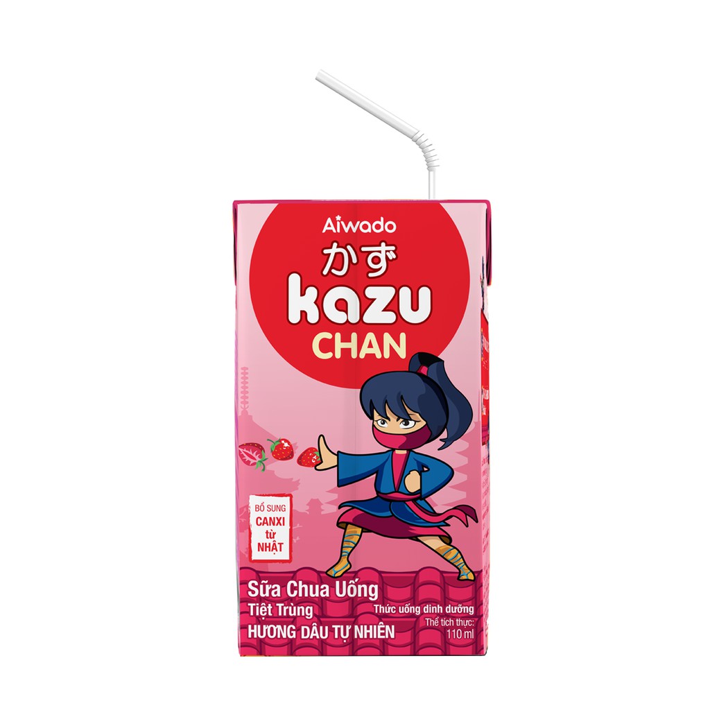 Aiwado Kazu Chan - Sữa chua uống hương Dâu tự nhiên (Thùng 48 hộp 110ml)