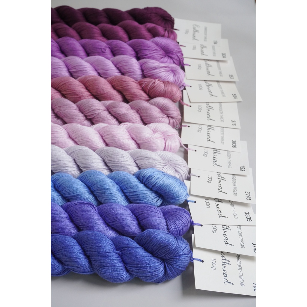 [Bảng 1/6] Chỉ thêu Eco-thread Tiệm tạp hóa nhà May nhuộm sinh học (giá 1 bó 100g) bảng màu tím - xanh tím