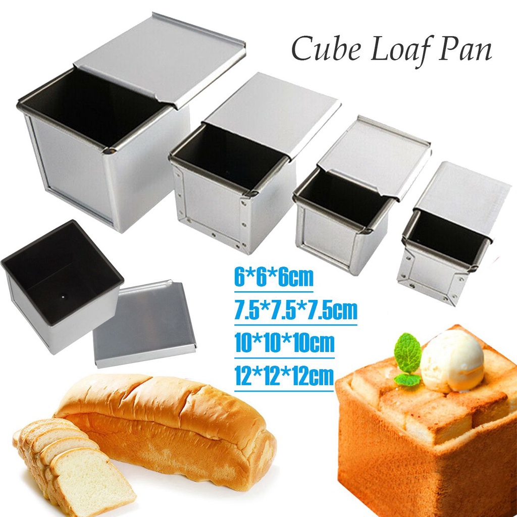 Khuôn làm bánh mì hình vuông nhỏ gọn có nắp bằng nhôm chống dính tiện lợi