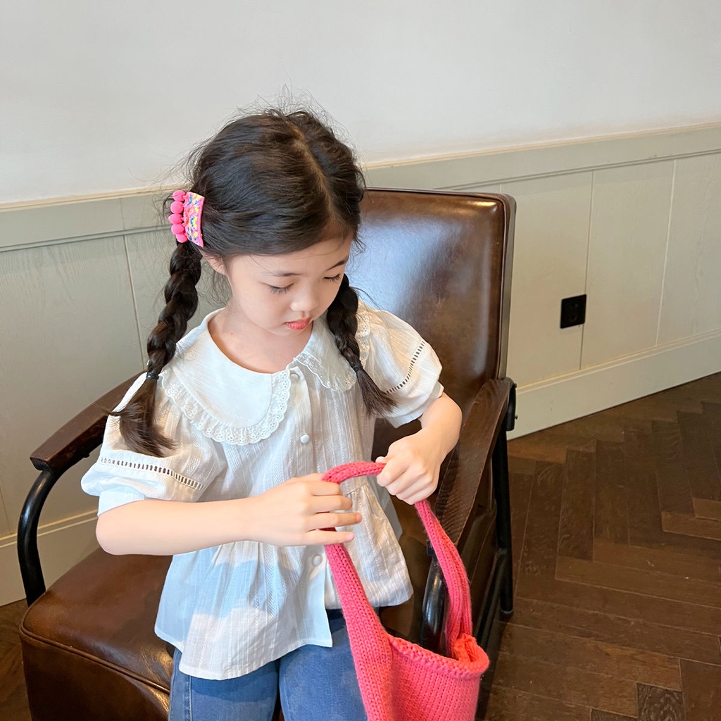 Áo Sơ Mi Cotton Tay Ngắn Phong Cách Hàn Quốc Thời Trang Mùa Hè Mới 2022 Dành Cho Bé Gái