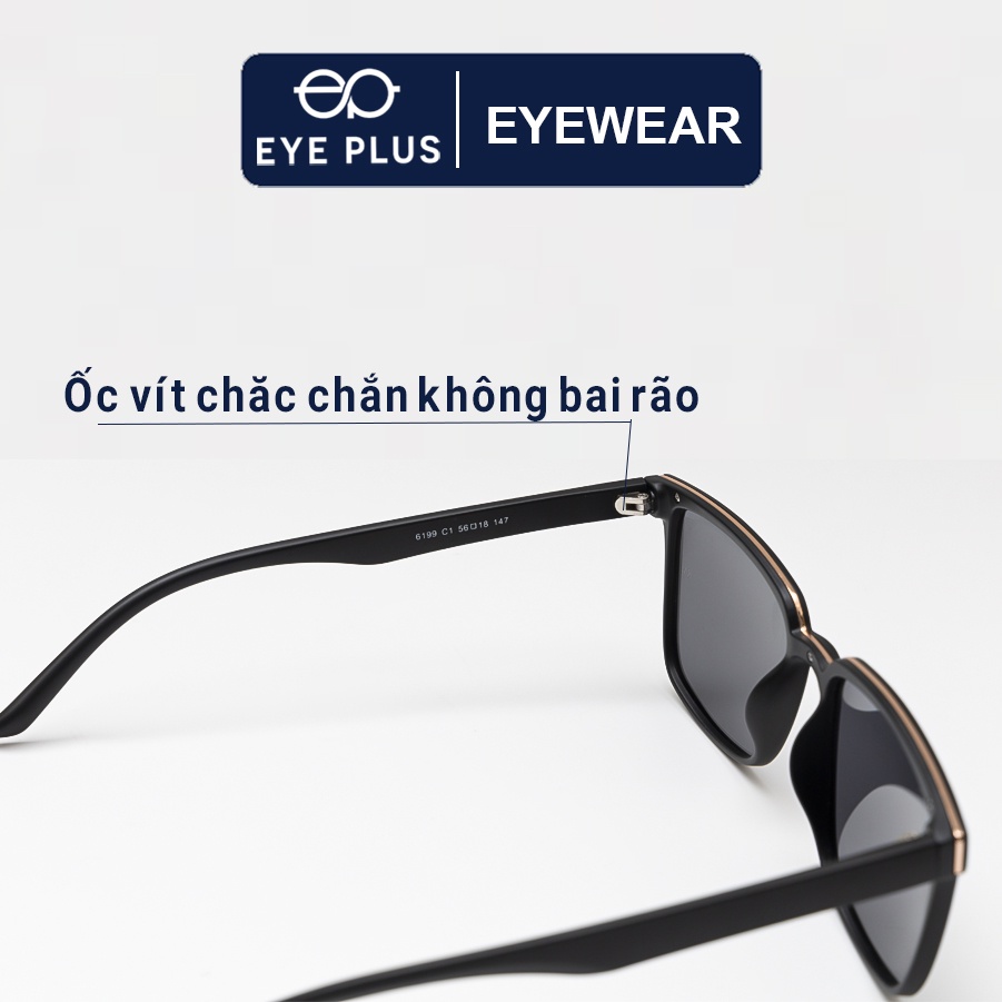 Kính râm nam thời trang EYE PLUS dáng vuông mắt xanh KRRM-6199