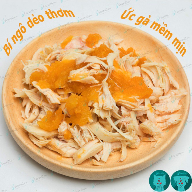 [MỀM MỊN]Snack Cho Thú Cưng JFamille, Ức Gà Hấp Bí Ngô, Cung Cấp Protein, Rau Củ. Gói 50gr Tiện Dụng. JF88