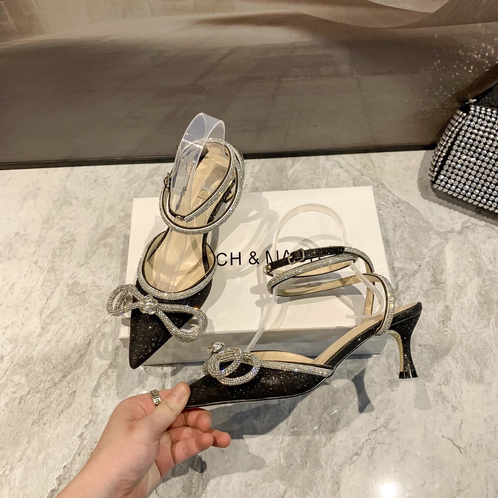 Giày cao gót 8cm mũi nhọn đính đá thời trang quyến rũ cho nữ