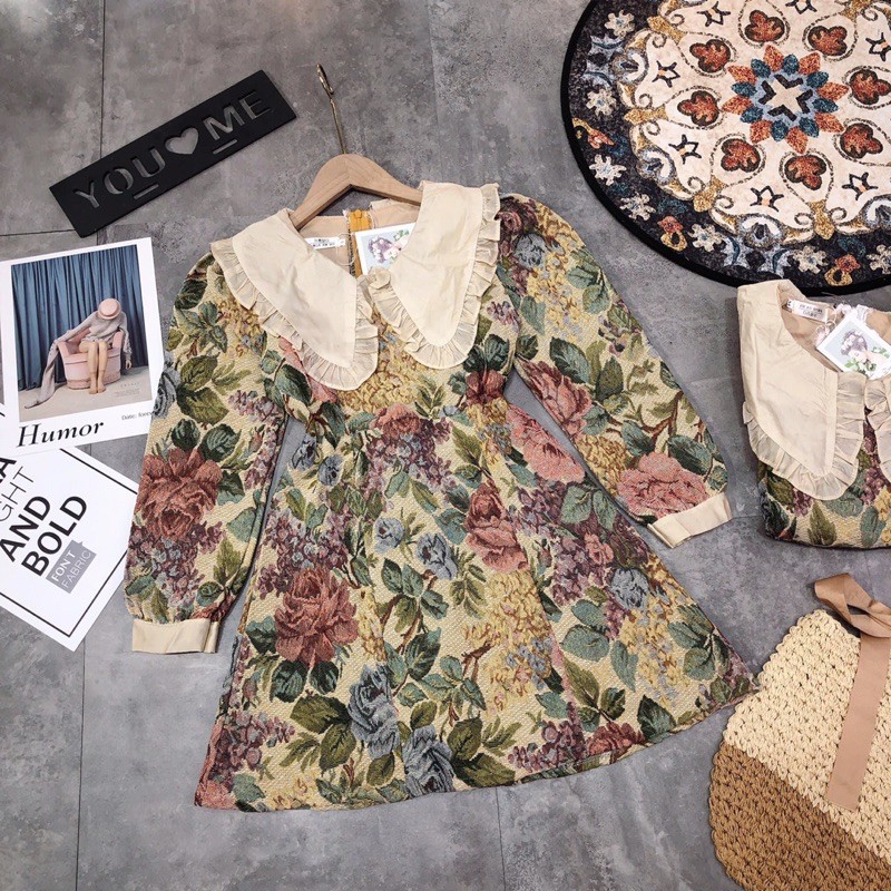 VÁY GẤM HOA CỔ BÈO SIÊU HÓT