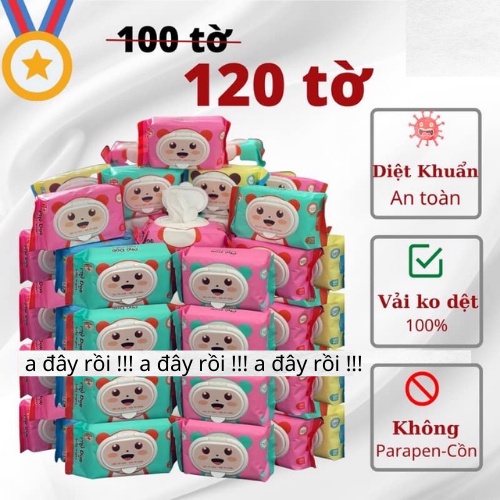 Khăn giấy ướt baby Phú Đạt 120 tờ hình gấu siêu dai,mềm,mịn không mùi cho bé