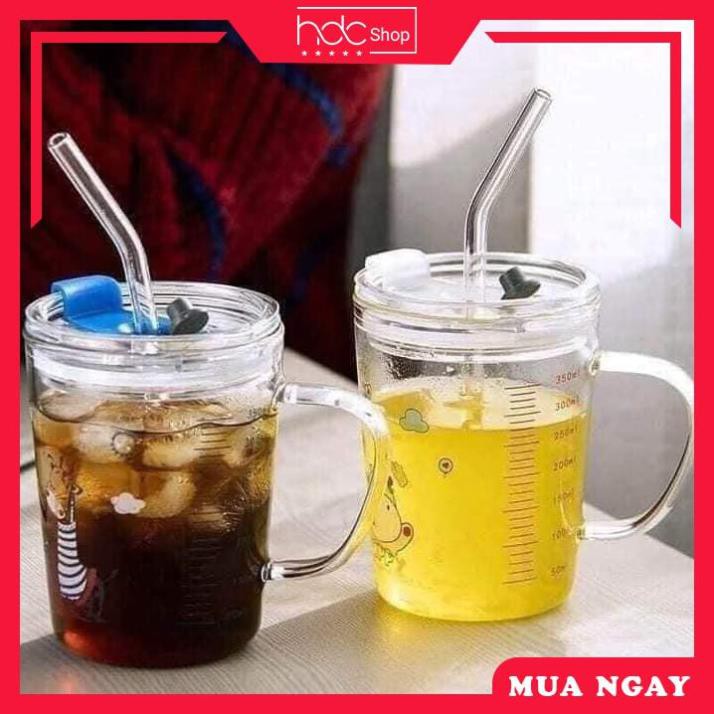 [ GIÁ RẺ NHẤT ] Cốc Nước, Ly Pha Sữa Thuỷ Tinh Có Nắp Đậy, Vạch Chia Cực Kỳ Tiện Lợi